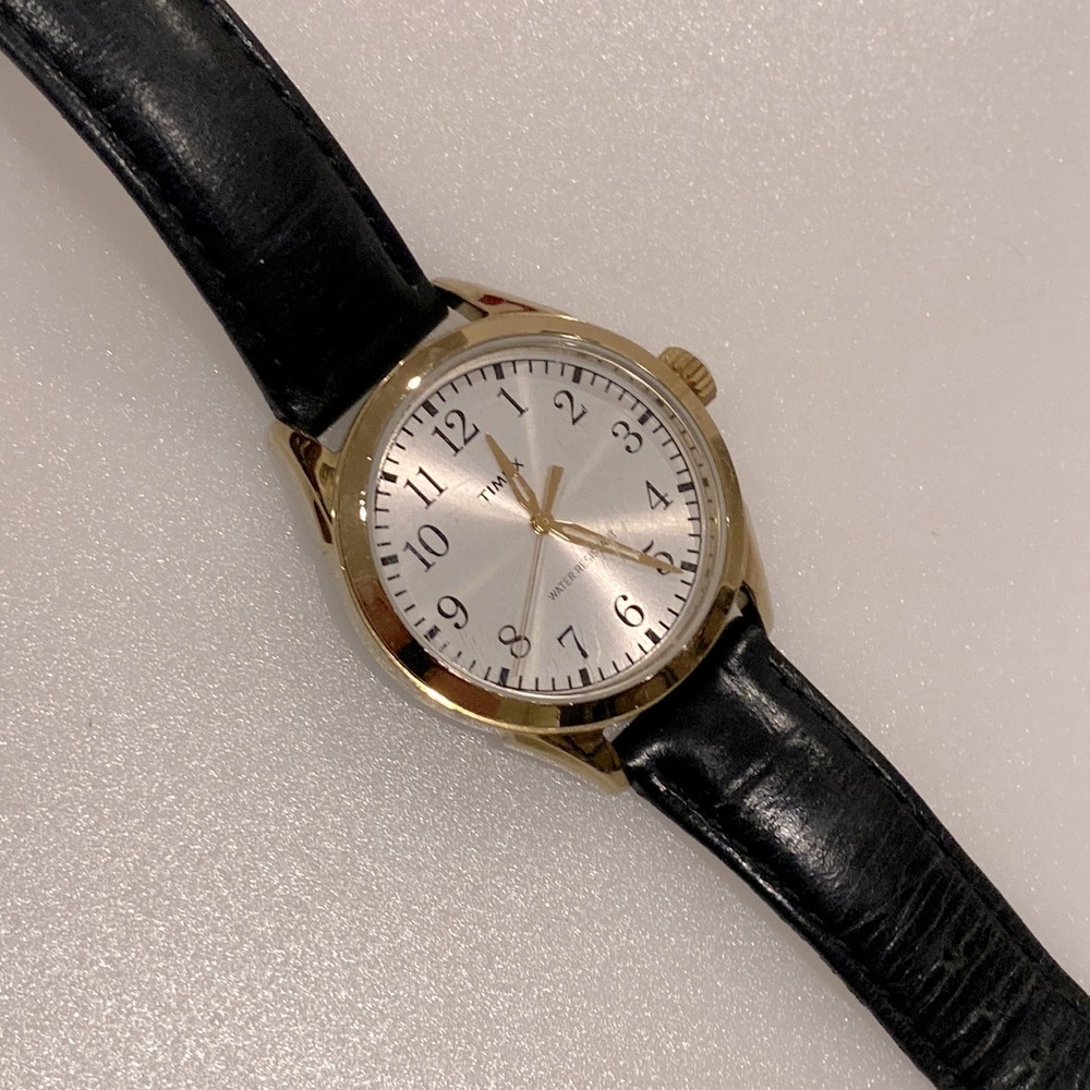 Mens Gold/ Black leather strap watch